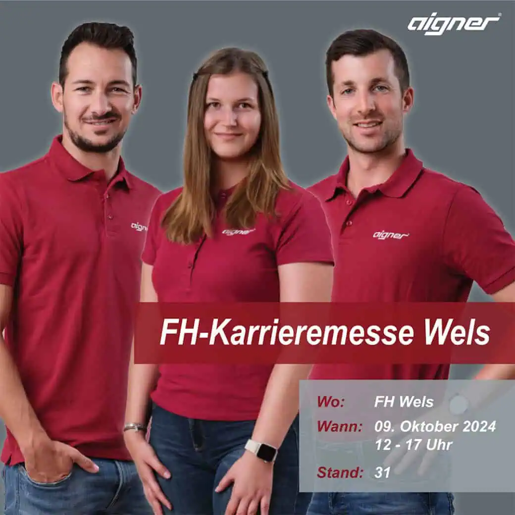 Drei Aigner-Mitarbeitende am Stand der FH-Karrieremesse Wels
