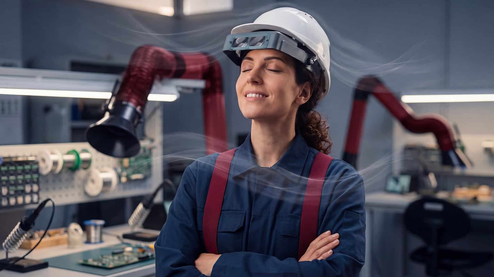 Bildbeschreibung zum Bild Absaugung Löten Industriearbeitsplatz mit Lötrauchabsaugung