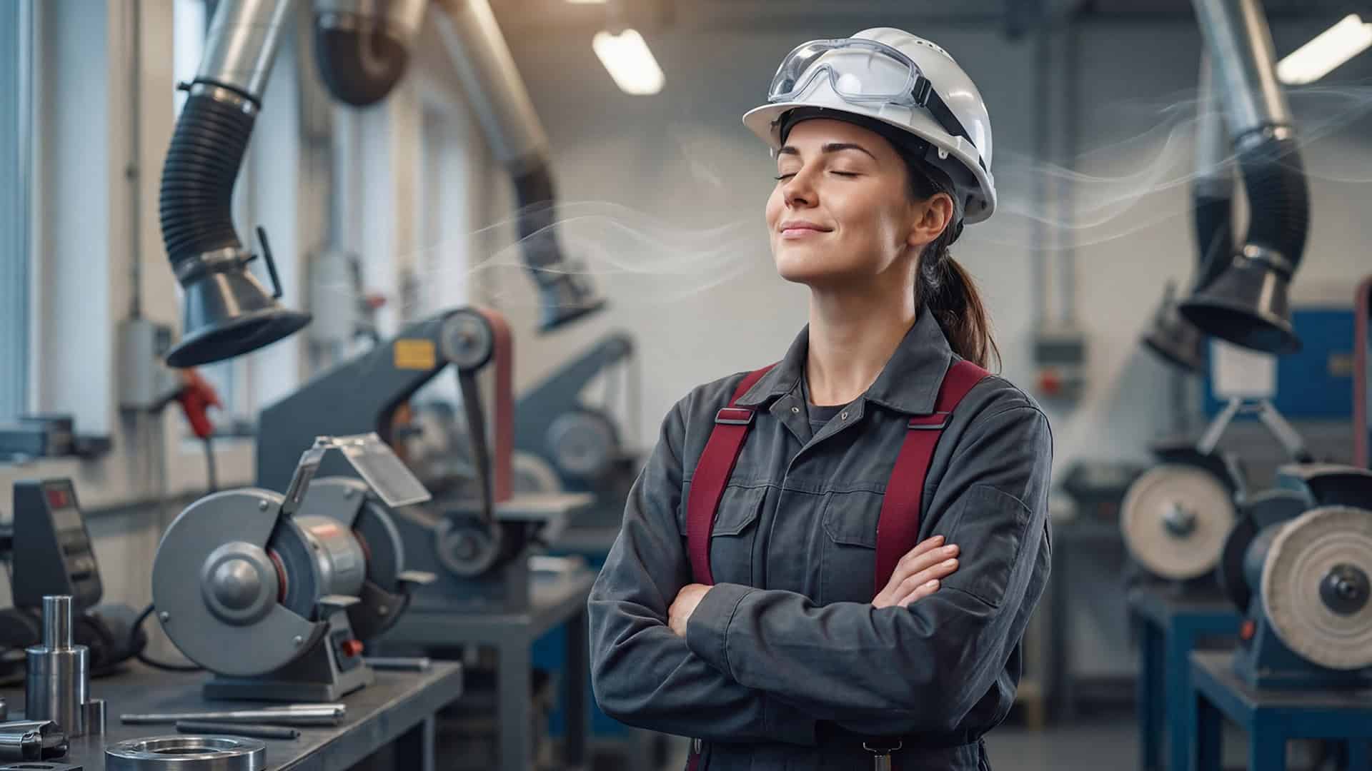 Bildbeschreibung zum Bild Absauganlage für Schleifen und Polieren in einer Fertigungshalle