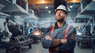 Bildbeschreibung zum Bild: Absauganlage beim Schweißen in einer Industriehalle mit Schweißrauchabsaugung von Aigner