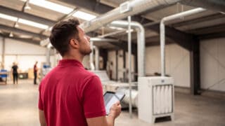 Bildbeschreibung zum Bild Aigner Techniker bei Vor-Ort-Analyse einer industriellen Absauganlage